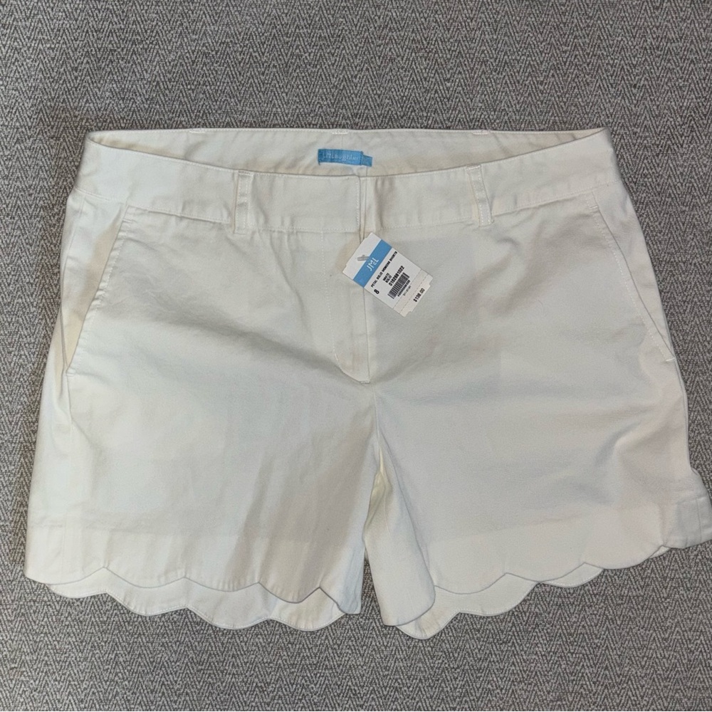 J McLaughlin NEW Petal scalloped hem crisp white chino shorts size 8